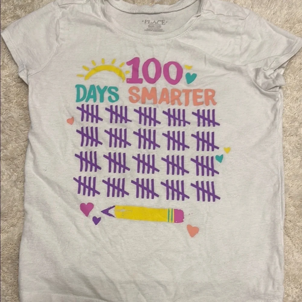 💯The Children's Place Purple and White Short Sleeve Tee 100 Days Smarter